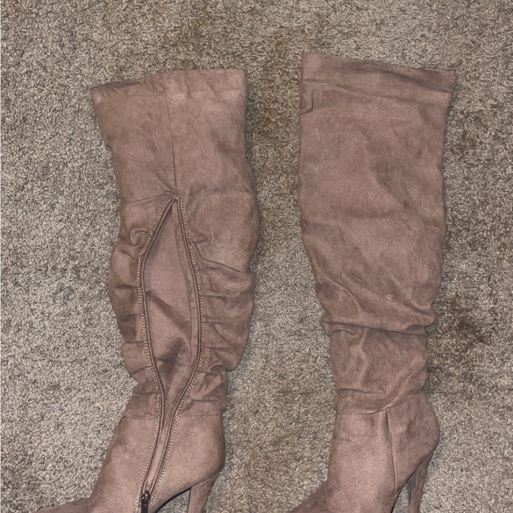 Fashion Nova Taupe Heeled Boots